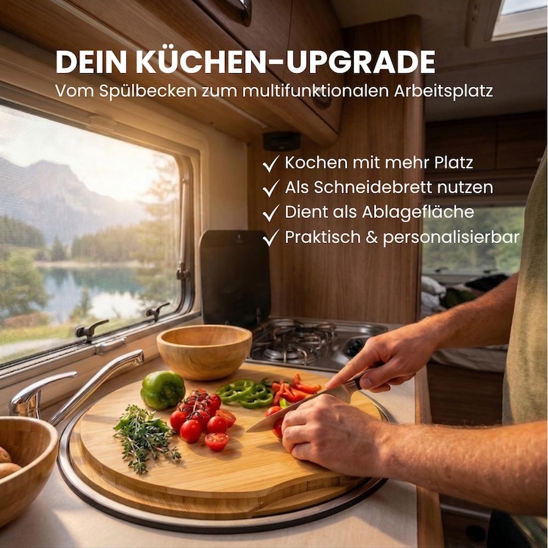 Spülabdeckung mit Schneidebrettfunktion für Wohnmobile, Wohnwagen  Schneidebrett Camping  Spülenabdeckung Camping mit eigener Gravur - Lifestyle