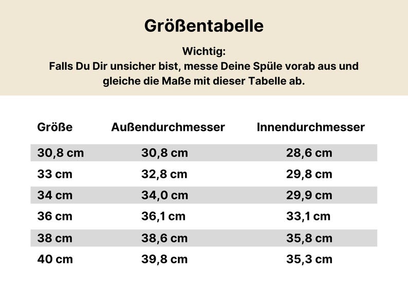 Spülabdeckung mit Schneidebrettfunktion / Größentabelle