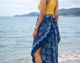 Hand Block Printed Cotton Sarong | Lightweight Beach Wrap Skirt | Boho Pareo Cover Up | Indian Block Print Resort Wear for Women | Body wrap
