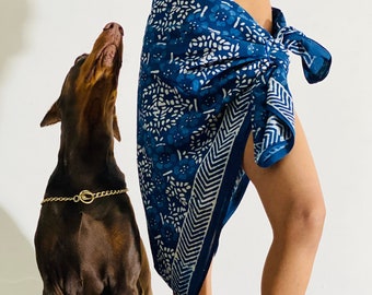 Sarong di cotone/ Stampa a blocchi/ Pareo Sarong/ Sciarpa Boho di cotone/ Avvolgere la testa sul collo/ Sarong da spiaggia/ Regalo per lei/ Gonna da spiaggia/ Sciarpa estiva