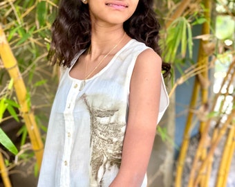 Eco Printed Cotton Summer Top | Handmade Plant Dyed Organic Clothing | Relaxed Fit Boho Top