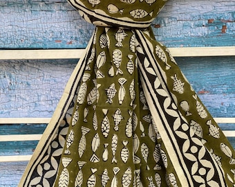 Hand Block Print Cotton Sarong, Pareo, Bohemian Beach Wrap