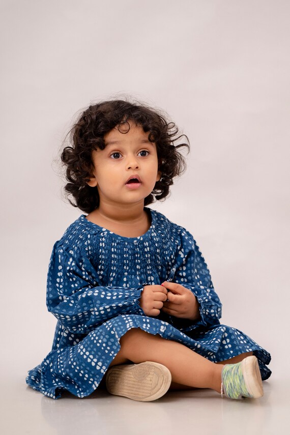 brand girl cotton print dress Organic Cotton Girl's Dress: Hand Block Print, Long Sleeve Frock