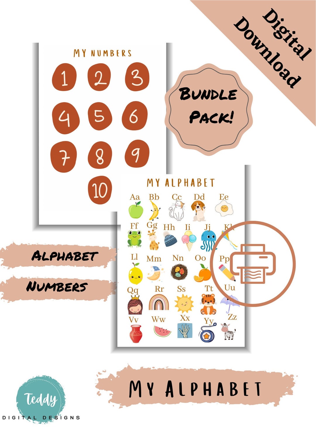 Printablealphabet & Numbers Etsy