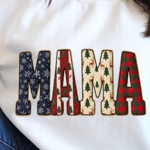 Christmas Mama PNG, kerst patchwork letters sublimatie (digitale download)