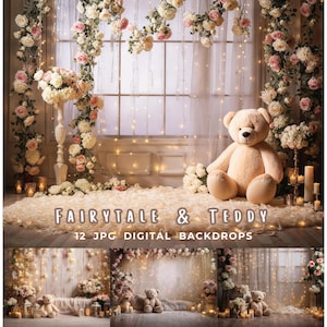 Digital Photography Backdrop Fairytale Teddy, Baby Cake Smash Background, Teddy Bear Portrait Overlay, Children Photoshop Composite