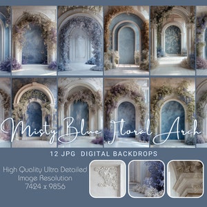 Blue Floral Arch Digital Backdrop – Maternity Photography Background, Fine Art Floral Overlay, Studio Portrait Photoshop Composite