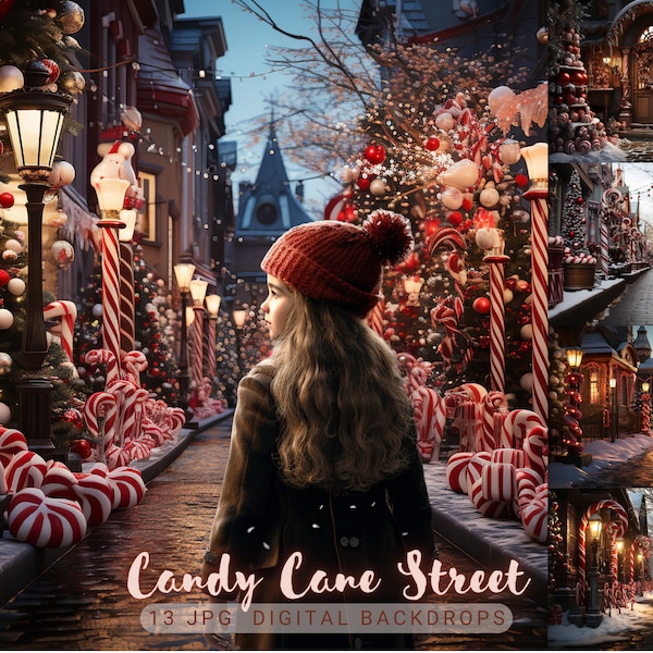 Candy Cane Christmas Digital Backdrop Christmas Photography Background Christmas Holiday Digital Background Photography Overlay Winter Stree