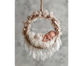Feather Hoop Newborn Digital Backdrop, Dreamy Baby Swing Floral Background, Soft Newborn Photography Overlay, Photoshop Composite Download