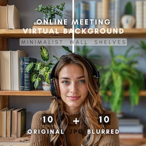 Minimalist Shelves Zoom Background for Virtual Meetings, Minimalist Home Office Backdrop, Scandinavian Bookshelves Virtual Backgrounds