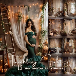 Twinkling Fabrics Digital Backdrop Maternity Digital Background Curtain Floral Digital Overlay Photography Backdrop Photoshop Composite