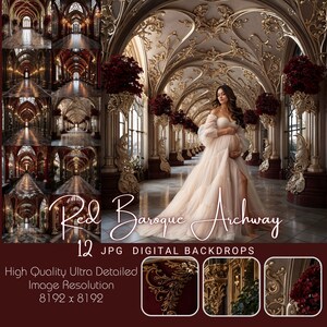Red Baroque Digital Background – Burgundy Maroon Studio Backdrop, Grand Baroque Photography Overlay, Elegant Digital Backdrop