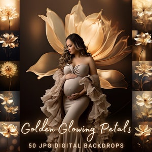 50 fondos digitales con flores doradas, fondo digital de maternidad con flores doradas, superposición de Photoshop, fondo digital para fotografía de flores, boda