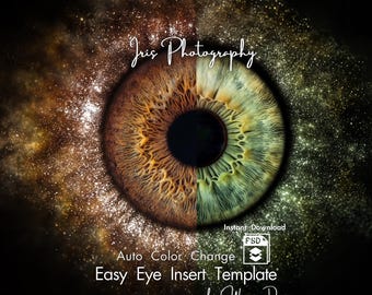Iris Glittering Frame PSD Auto Color Change Template, Eye Insert Editable Iris Photography Overlay, Auto Color Match PSD Mockup