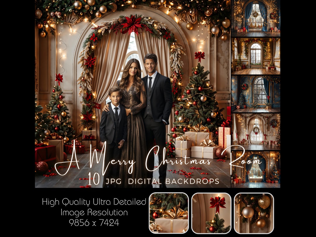 Merry Christmas Digital Backdrop Christmas Room Background Christmas ...