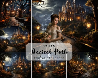 Magical Pathway Digital Photography Backdrop Enchanted Castle Backdrop Fairy Tale Background Castle Digital Background Photoshop Overlay