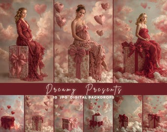 Dreamy Presents Maternity Digital Backdrop – Fine Art Valentine Portrait, Hearts Background Photoshop Composite Overlay