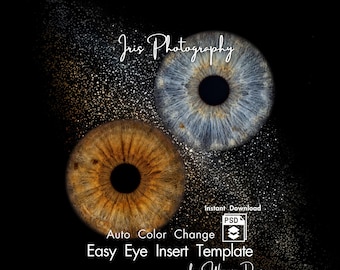Duo Iris Photography Mockup PSD Auto Color Change, Eye Insert Template, Auto Color Match Couple Eye Photography Mockup