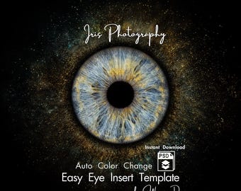 Eye Iris PSD Template, Auto Color Changing Mockup, Iris Overlay Frame Galaxy, Custom Eye Print Digital File Instant Download