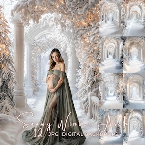 Snowy Winter Arch Digital Backdrop Christmas Photography Background Winter Snow Background Photography Overlay Maternity Photoshop Composite