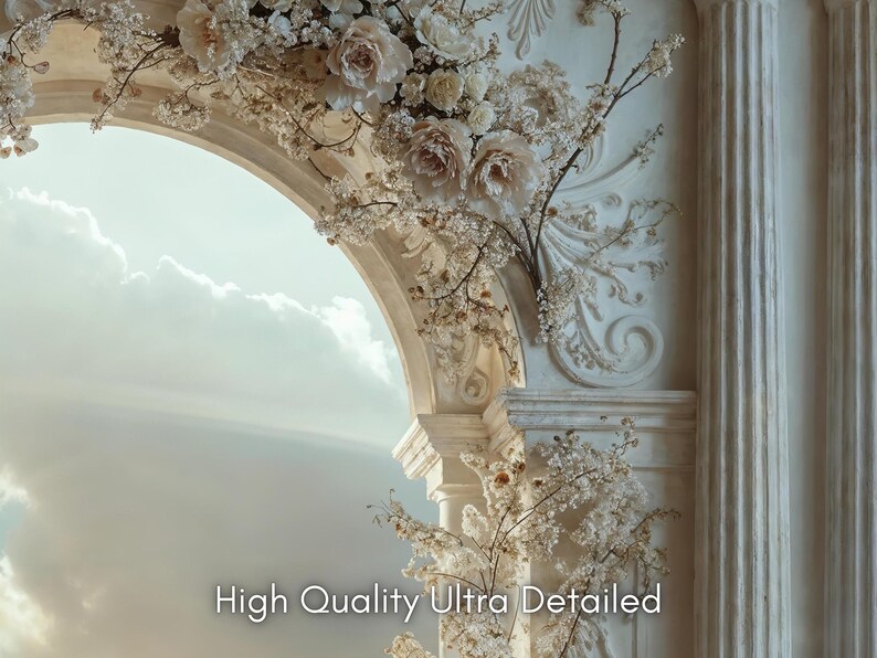 Rococo Arch Digital Backdrop, White Room Maternity Background, Fine Art Wedding Overlay image 2
