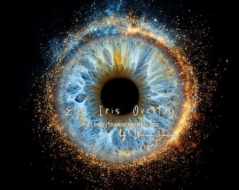 Glittering Iris Overlay Frame – Blue Gold Oeil Eye Photography Overlay, Photoshop Composite Stardust Galaxy Ring for Oeil Photoshoot