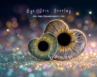 Couple Eye Iris Overlay Background – Heart Shape Macro Eye Photography Frame, Iris Case Photoshop Composite Background JPG/PNG/PSD