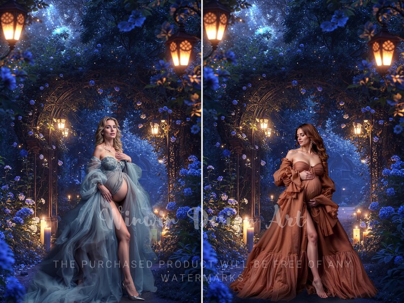 Moonlit Enchanted Garden Backdrop, Midnight Blue Photography Background ...