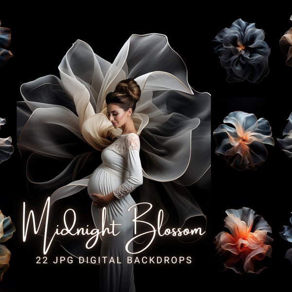 Midnight Blossom Flower Digital Backdrop Black Floral Digital Background Dark Petals Photography Overlay Digital Flower Photoshop Composite
