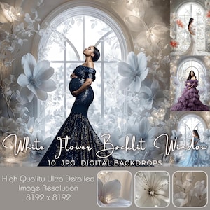 White Flower Backlit Window Digital Background Floral Maternity Backdrop Overlay Digital Photography Background Photoshop Composite