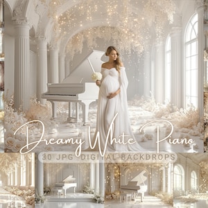 White Piano Digital Photography Backdrop White Castle Room Backdrop Grand Piano Digital Backdrop Dreamy Piano Room Digital Photoshop Overlay