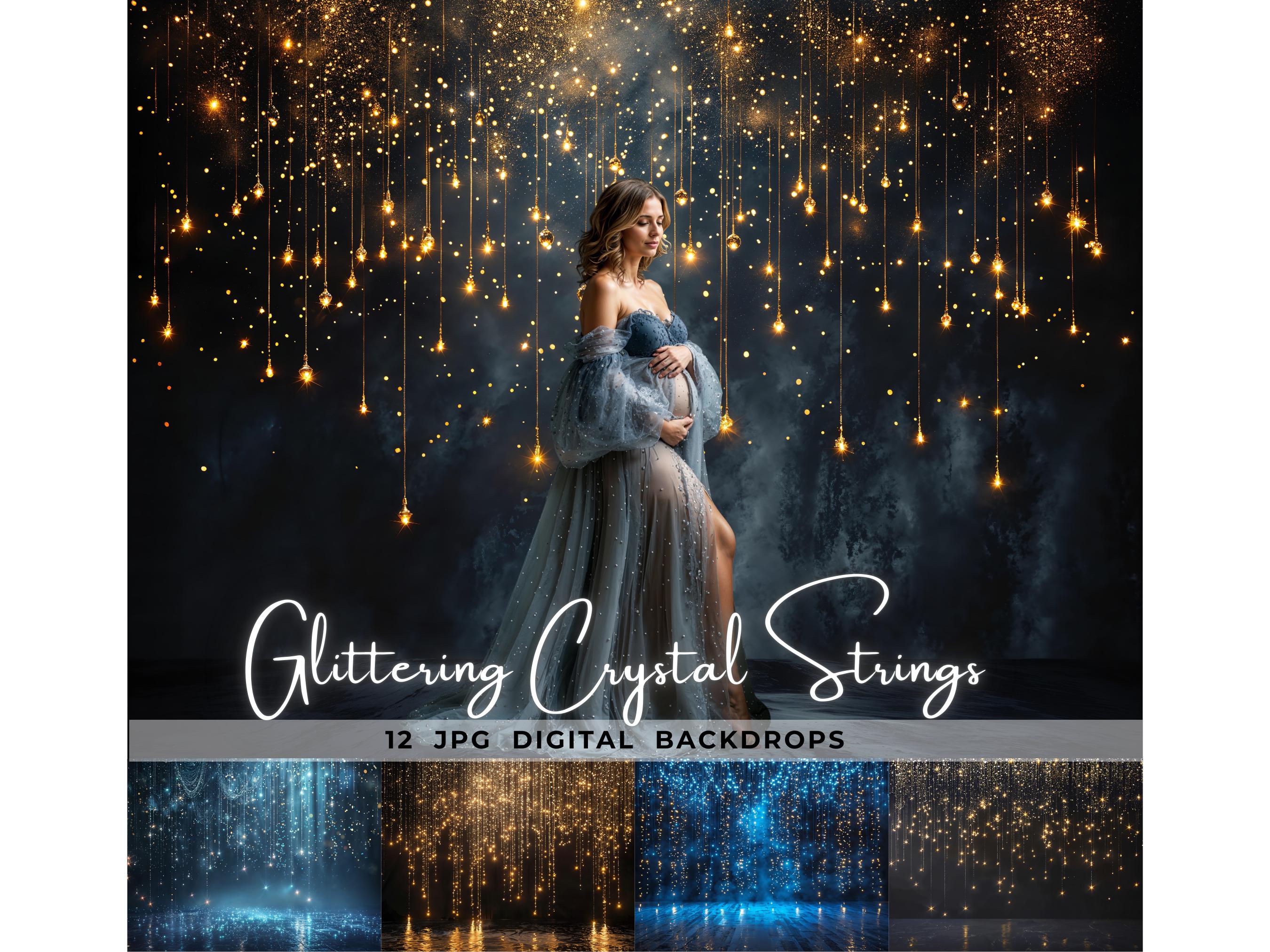Crystal Strings Maternity Backdrop - Glittering Digital Overlay for Portraits, Fashion & Studio Photography Background, Photoshop Composite
