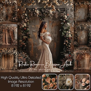 Rustic Floral Arch Digital Backdrop – Maternity Overlay, Wedding Photoshoot Background, Studio Portrait Photography, Fine Art Composite