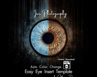 Iris Mockup PSD Auto Color Change, Eye Insert Photoshop Template, Smart Object Iris Frame Overlay, Editable Eye Photography Composite