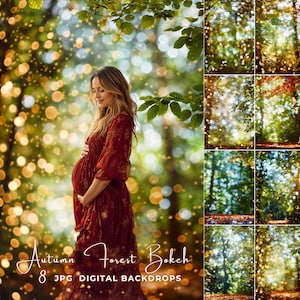 Autumn Digital Backdrop Forest Bokeh, Fall Maternity Photography Background, Warm Bokeh Portrait Overlay, Studio Photoshop Composite