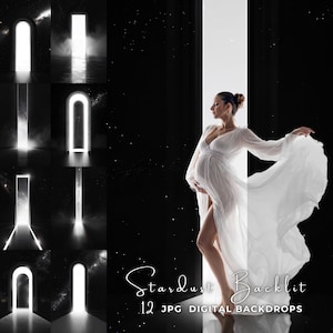 Cenário digital com retroiluminação Stardust – Fundo fotográfico brilhante de galáxia, sobreposição de retrato com retroiluminação, fotografia composta de belas artes em preto
