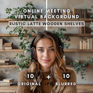 Zoom Hintergrund Holzregale für virtuelle Meetings, rustikale Wandregale Kulisse, skandinavische Bücherregale virtuelle Hintergründe