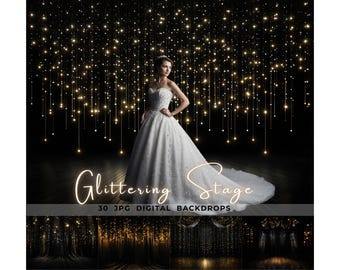 Glittering Stage Digital Backdrop, Glam Fashion Maternity Portrait Background, Studio Light Overlay, Photography Composite