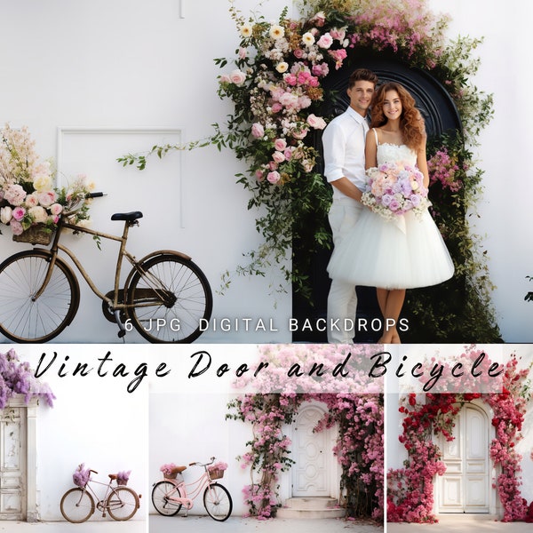 Vintage Door Digital Photography Backdrop Valentine Digital Background Flower Arch Photography Background Floral Digital Photoshoot Backdrop