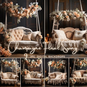 Newborn Digital Backdrop – Baby Floral Swing Background, Photoshop Overlay, Newborn Photography Composite