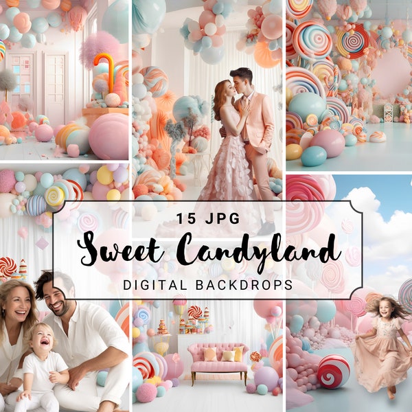 Sweet Candy Land Digital Photography Background Candy Backdrop for Baby Children Birthday Cake Smash  and Sweets Balloon