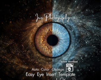 Iris Photography Mockup PSD, Auto Color Change Eye Insert Template, Editable Iris Smart Object Overlay, Macro Eye Photography Composite