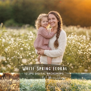 White Spring Floral Meadow Digital Backdrop, Maternity Nature Field Photography Overlay (Digital Download)