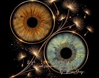 Couple Iris Overlay Background, Dandelion Eye Photography Frame, Dual Iris Photoshop Composite, JPG PNG PSD Files