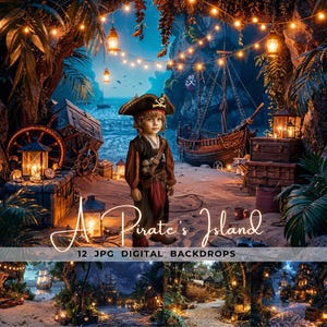 A Pirate’s Island Digital Backdrop – Fantasy Beach Photography Background, Kids Pirate Portrait Overlay, Treasure Island Composite Photo