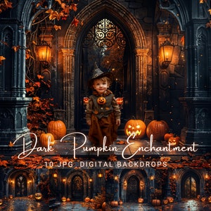 Pumpkin Digital Backdrop – Dark Enchanted Halloween, Gothic Autumn Photography Overlay, Black Photoshop Composite Children Background