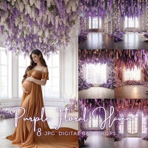 Purple Floral Digital Backdrop – Maternity & Wedding Photography Background, Digital Overlay, Soft Purple Composite Scene