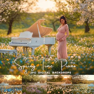 Spring Time Piano Digital Photography Backdrop Piano Spring Meadow Digital Background Maternity Photoshoot Portrait Background Piano Overlay