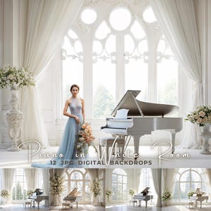 White Piano Digital Photography Backdrop White Castle Room Backdrop Grand Piano Digital Background Piano Room Digital Backdrop Overlay