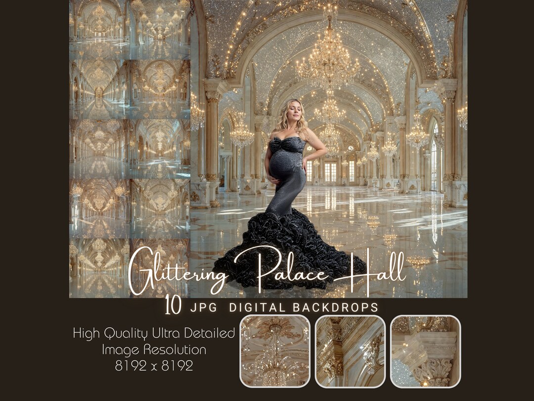Palace Hall Digital Backdrop - Luxurious Golden Ballroom Photography ...